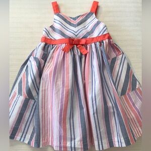 Striped Coral and Blue Toddler Girl Dress Size 3T